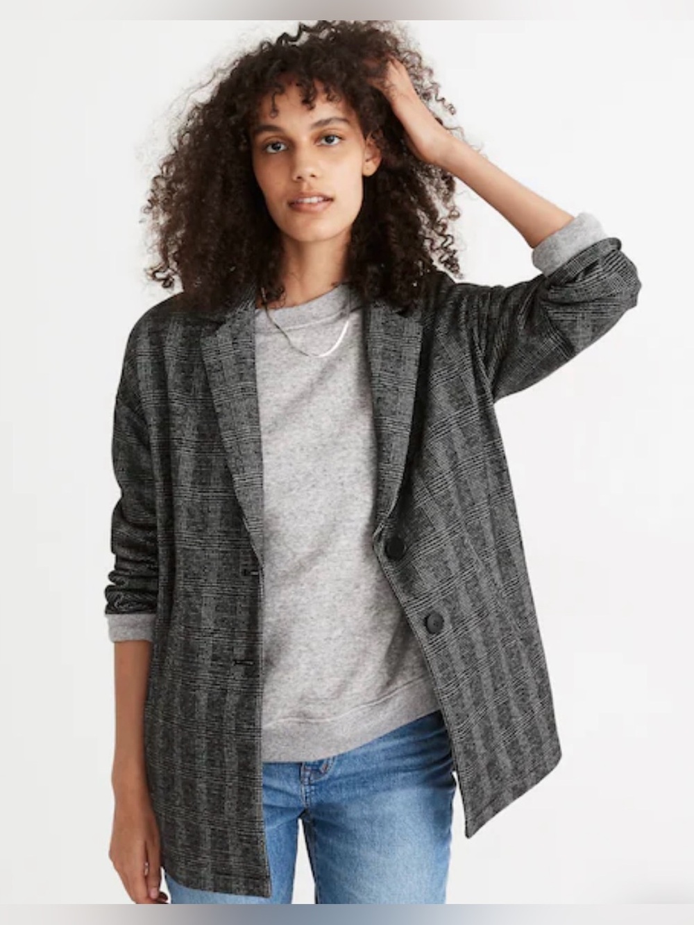 Madewell Glen Plaid Knit Oversized Blazer in Almost Black